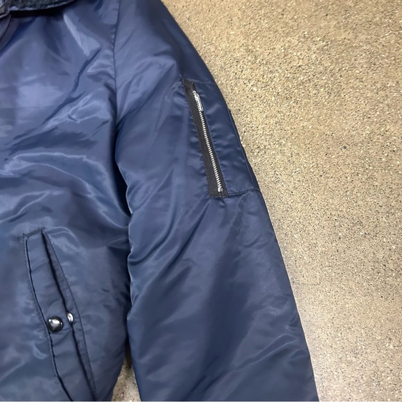 Vintage Dickies Jacket Mens Large Navy Blue Nylon Satin Sherpa Collar 80s 90s - Picture 3 of 8